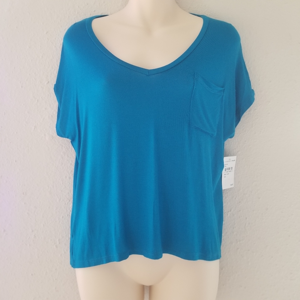 Teal V Neck Top With Chest Pocket